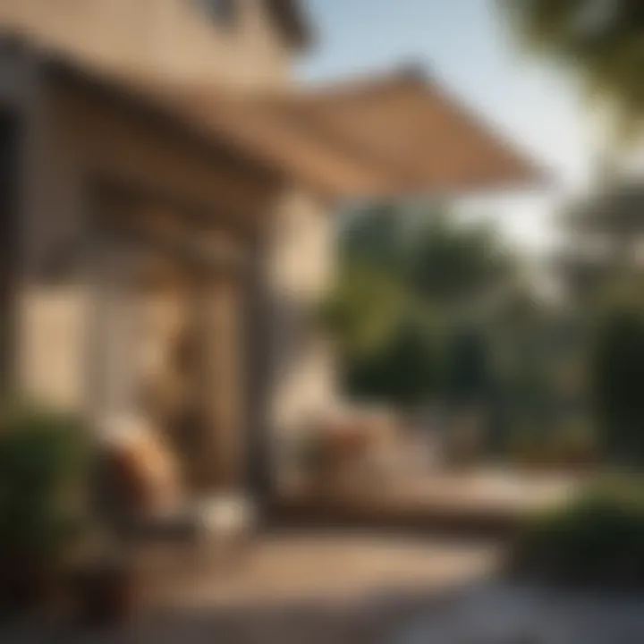 Outdoor setting featuring a Sunsetter awning in use