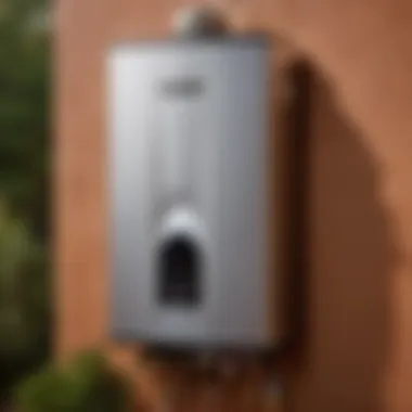Tankless water heater mounted on exterior wall