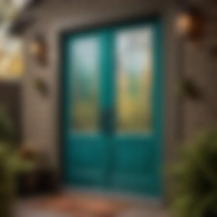 Teal storm door showcasing energy-efficient glass panels