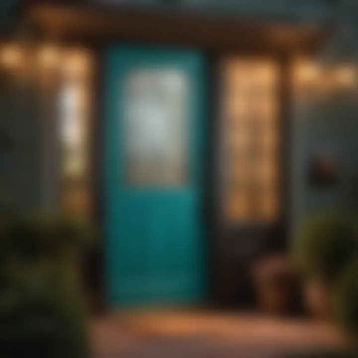 Teal storm door with integrated smart technology for enhanced security