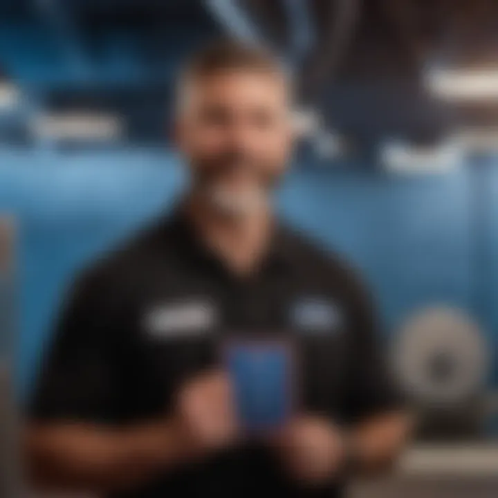 Professional technician holding HVAC certification badge