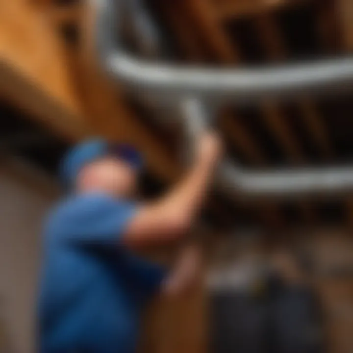 A technician inspecting existing ductwork