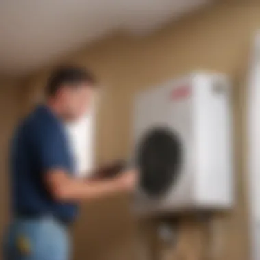 Technician inspecting and maintaining an air conditioner