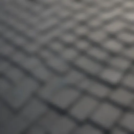 Close-up view of gray roof sealant application on shingles