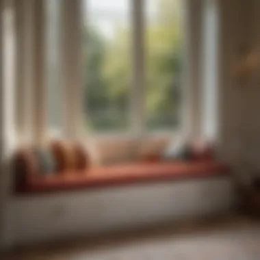 Stylish bay window bench showcasing storage drawers and decorative accents