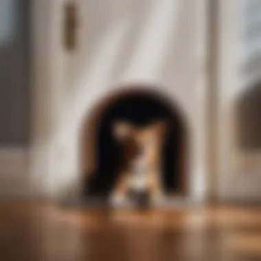 Joyful Moment with Tiny Dog Door Tiny dog happily passing through a dog door
