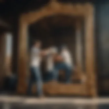 Skilled handlers carefully unloading a large mirror at its destination
