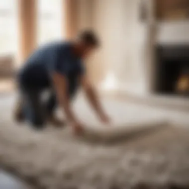 Professional carpet installer at work