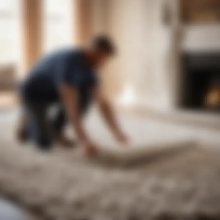 Professional carpet installer at work