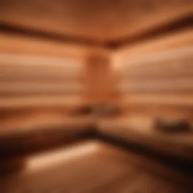 Relaxing sauna room ambiance with soft lighting and comfortable seating