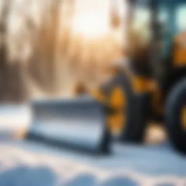 Close-up of a garden tractor blade removing snow efficiently