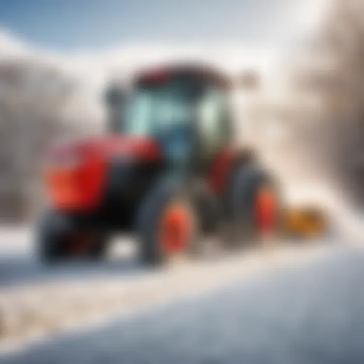 Garden tractor with powerful engine navigating through heavy snowfall
