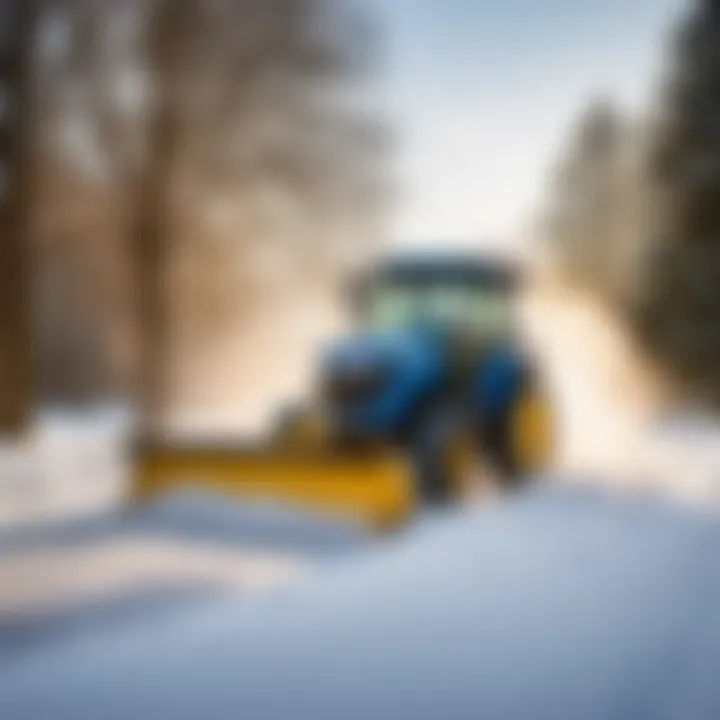 Garden tractor clearing snow on a large property with precision
