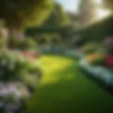 Green lawn with vibrant flowers