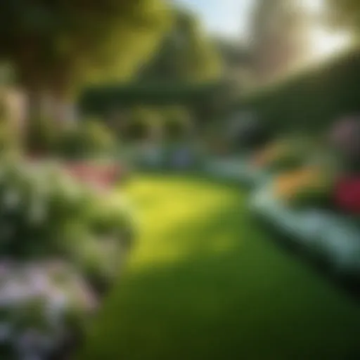 Green lawn with vibrant flowers