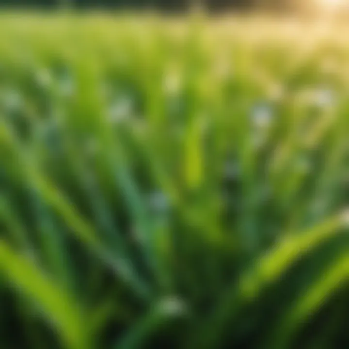 Lush green grass with dew drops