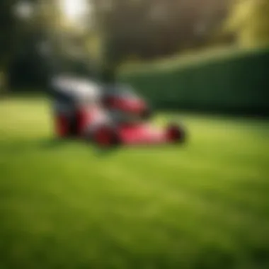 Lawn mower trimming lush overseeded grass