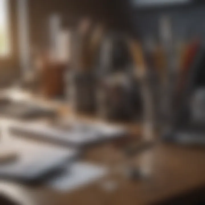 Close-up of neatly arranged office supplies emphasizing efficiency.
