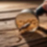 Magnifying glass on termite damaged wood