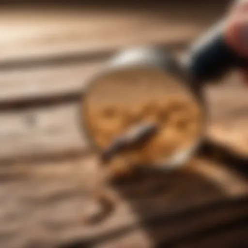 Magnifying glass on termite damaged wood