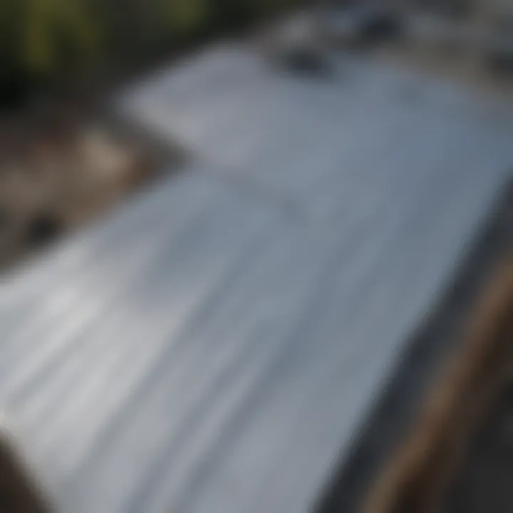 A construction site featuring skilled workers installing a metal roof