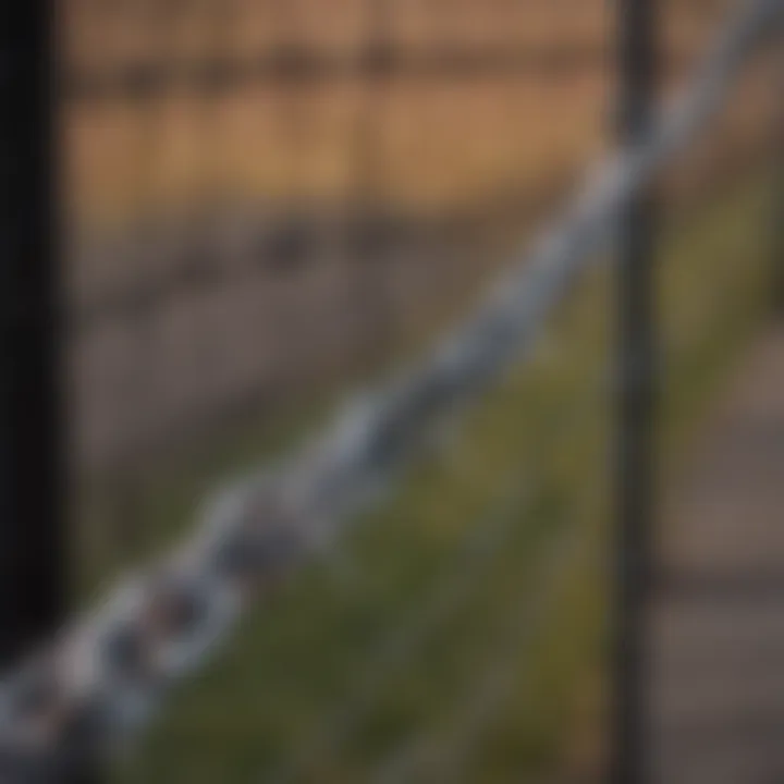 Close-up of barbed wire fence showcasing its robust structure