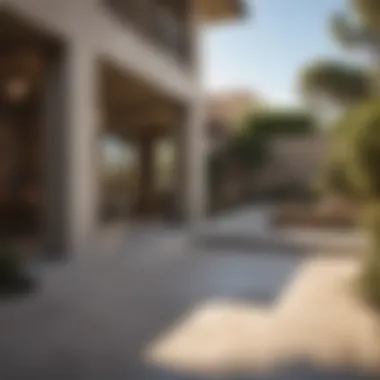 Elegant Outdoor Space with Sand Wash Finish A beautifully designed outdoor space featuring sand wash finish concrete
