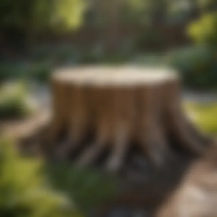 Tree stump in a landscaped garden