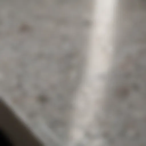 Close-up view of a polished quartz countertop showcasing its unique patterns and colors.