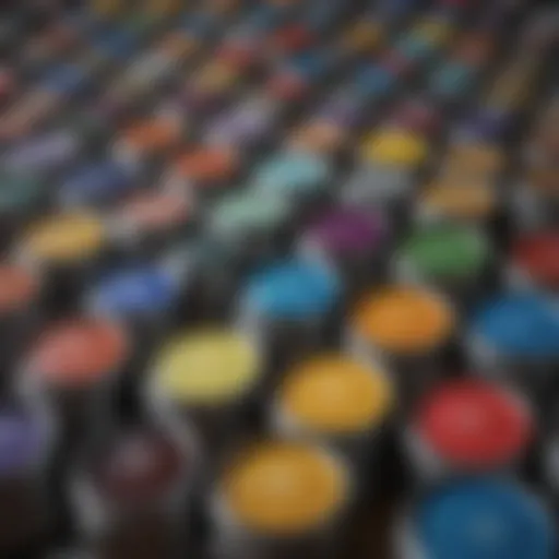 An array of paint cans showcasing different colors and types.