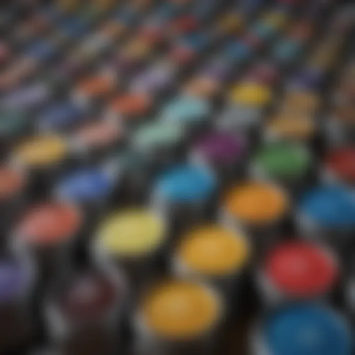 An array of paint cans showcasing different colors and types.