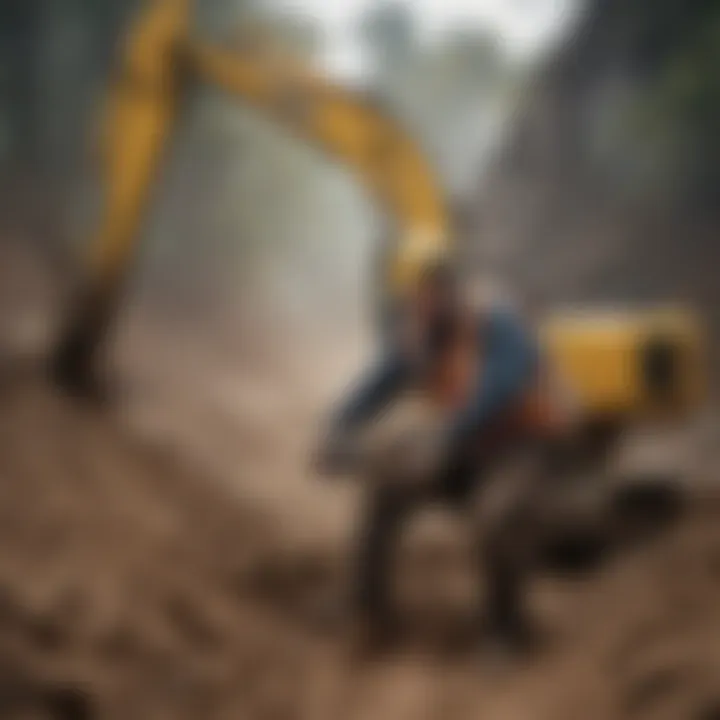 Skilled contractor operating trench digging equipment