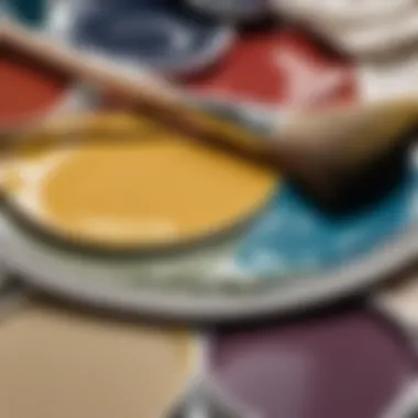 Painter's palette with a variety of acrylic latex paint shades