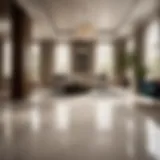 Elegant tile floor reducer in chic living room