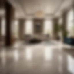 Elegant tile floor reducer in chic living room