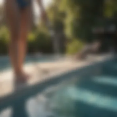 Testing Pool Water Parameters for Balance A person using a test kit to measure pool water parameters under sunlight.