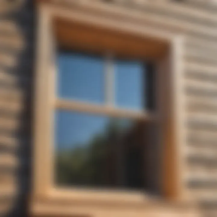 Close-up of window installation process over siding