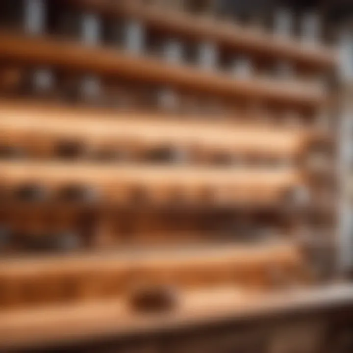 Wooden shelves in workshop